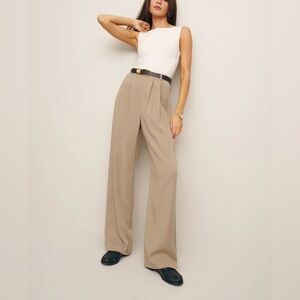 Reformation Mason Women's Tan Wide-Leg pleated Pants 4